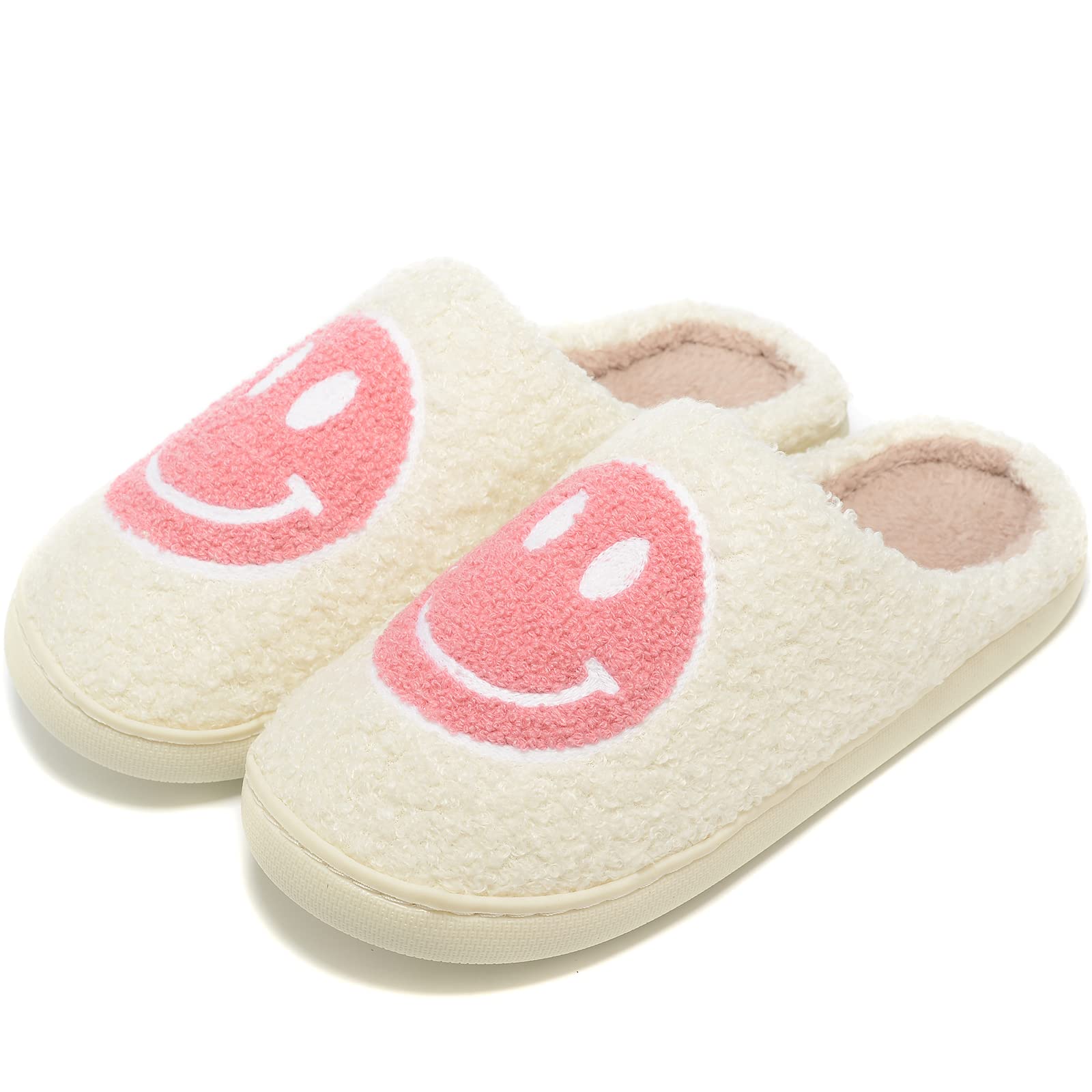 Retro Fuzzy Face Slippers For Women Men, Retro Soft Fluffy Warm Home Non Slip Couple Style Casual Smiley Face Slippers Indoor Ou